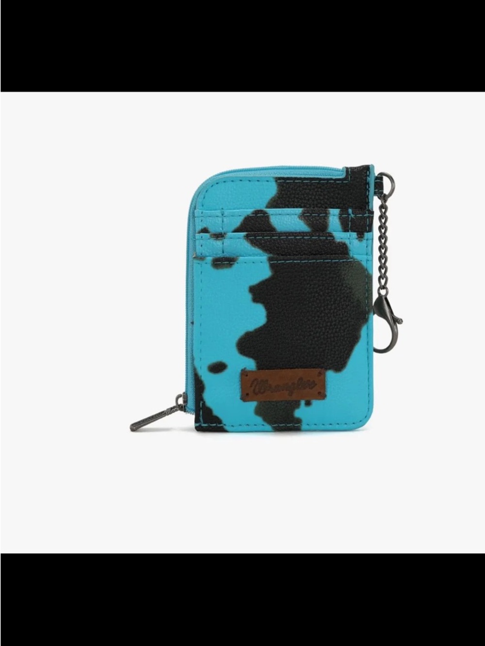 Wrangler Turquoise and Black Cow Print Zip Card Pouch